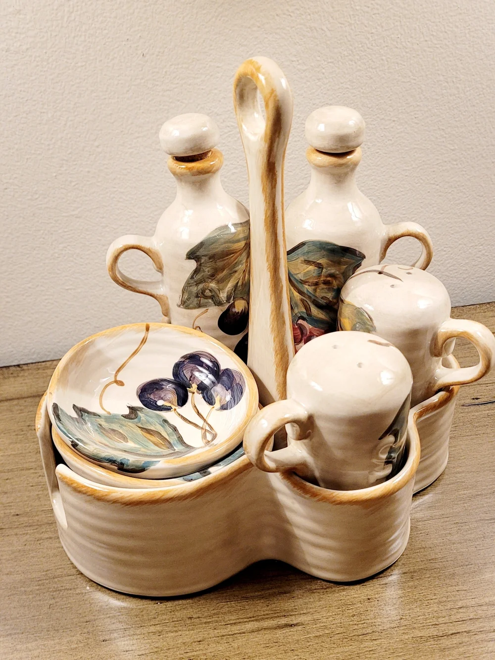 Hand-Painted Condiment And Cruet Set Nine Pcs. NWOT